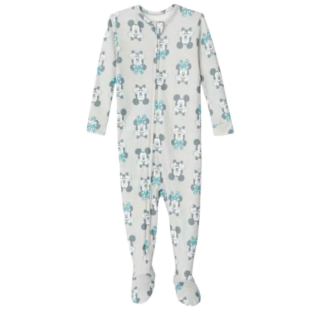 DISNEY BABY Mickey Minnie Gray Sleeper Sleep Suit Sz  9 Months 9M